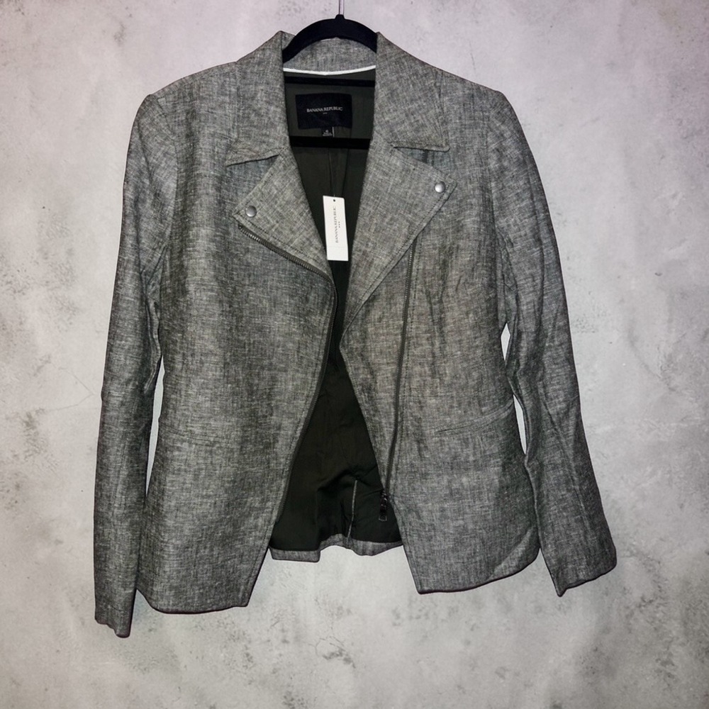 Banana Republic Moto Jacket Size 6 Gray‎ Career Business Casual Blazer